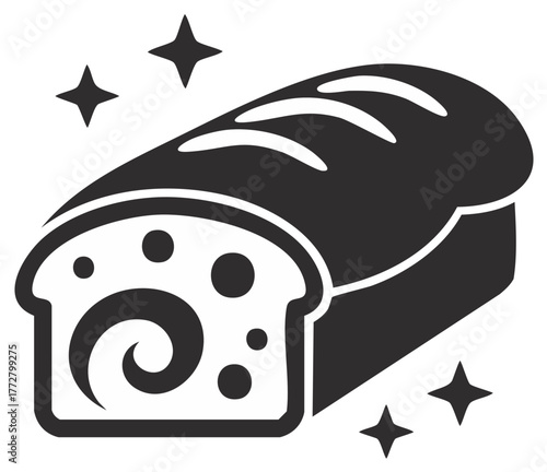 Loaf of Rye Bread with Swirl Design Food Icons and Baking Stars