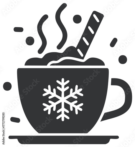 Holiday Hot Chocolate with Snowflake Silhouette and Wafer Cookie Stick, Winter Beverage