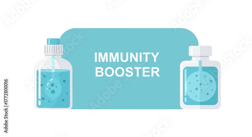 Healthcare and wellness concept with two bottles of liquid vitamin supplement for strengthening immunity