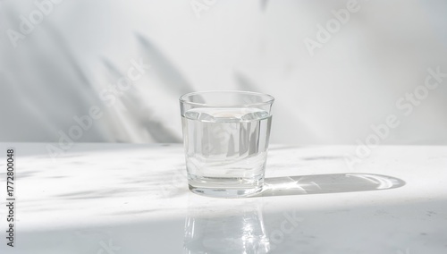 Glasses of water arranged on a bright surface, hydration focus
