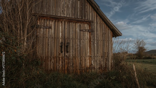 An old barn featuring massi...
