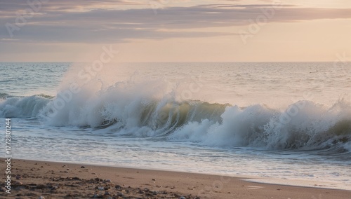 Dusk beach wave impact, nat...