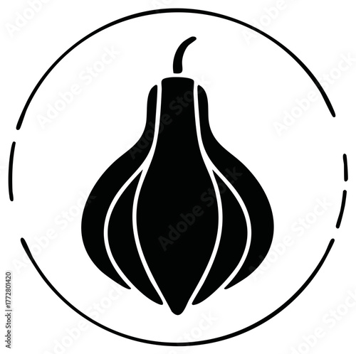 Silhouette of Gourd in Circle Frame Minimal Design Seasonal Harvest Vegetable Ingredient