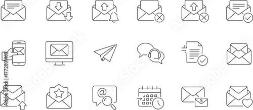Email line icon collection. Informations, message, transfer, letter, text, gmail and communication icon set

