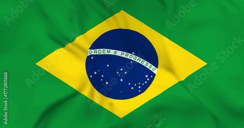 Two flying airplanes and waving flag of Brazil in background. 3d loopable animation in 4k resolution video.