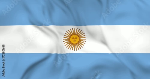 Two flying airplanes and waving flag of Argentina in background. Loopable 3d animation in 4k resolution video.