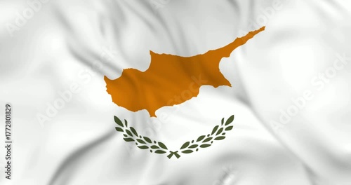 Two flying airplanes and waving flag of Cyprus in background. 3d loopable animation in 4k resolution video.