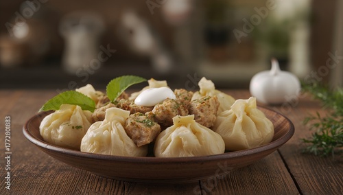 Boiled meat dumplings serve...