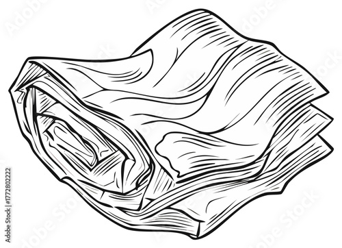 Line art illustration of a traditional delicious folded phyllo dough dessert or sweet pastry