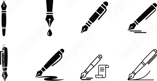 Collection of stylized pen and ink icons vector