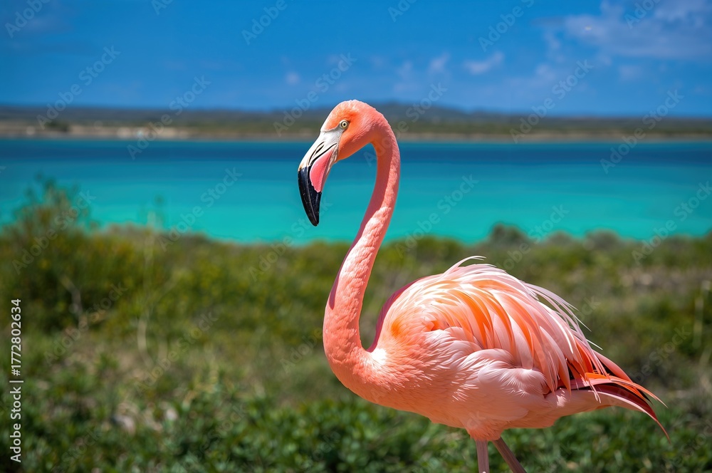 Fototapeta premium Pink Bird Standing Alone