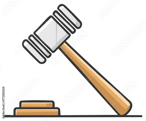 Wooden judge gavel and sounding block illustration for law court and justice symbol