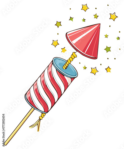 Festive Firecracker Vector Illustration with Sparkles and Red Stripes