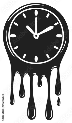 Melting clock symbol of time flowing away or passing quickly concept graphic