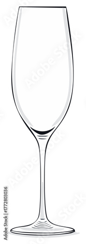 Crystal clear empty champagne flute glass vector illustration for toasts and festive occasions