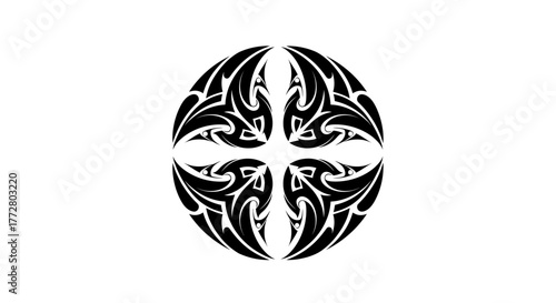 Circular tribal pattern with sharp stylized elements, perfect for tattoo or graphic design with