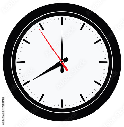 Clock face with black frame and red second hand showing elapsed time