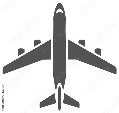 Airplane vector illustration, top view airliner silhouette, flying transportation, aircraft graphic, plane icon design element