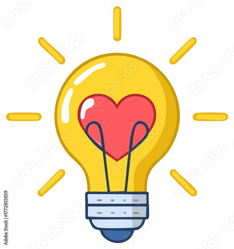 Heart inside a bright idea lightbulb symbolizing passion inspiration and love