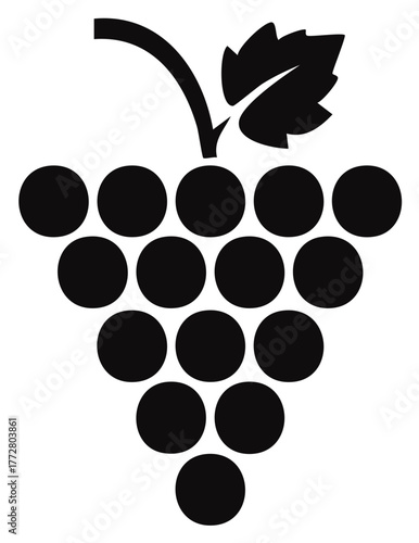 Black Grape Cluster Icon with Leaf Simple Minimalist Fruit Silhouette Design Element