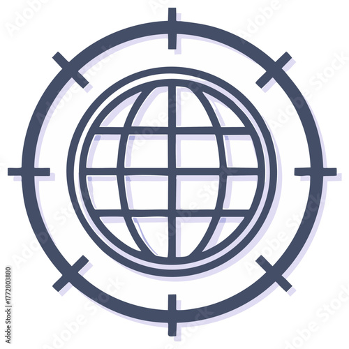 Global targeting vector symbol representing focus on international business goals, strategy for global market, reach and expansion