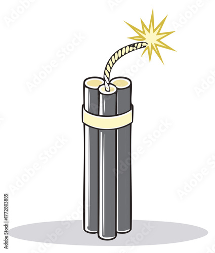 Cartoon illustration of a lit stick of dynamite with a glowing fuse