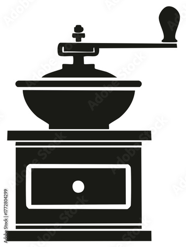 Vintage style hand crank coffee grinder mill icon for fresh brewed beverage preparation