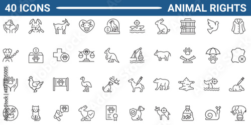 Animal Rights Web Icon Set in Line or outline Style. Icon For Web and Mobile App. Linear icon collection. Editable stroke. Vector illustration.