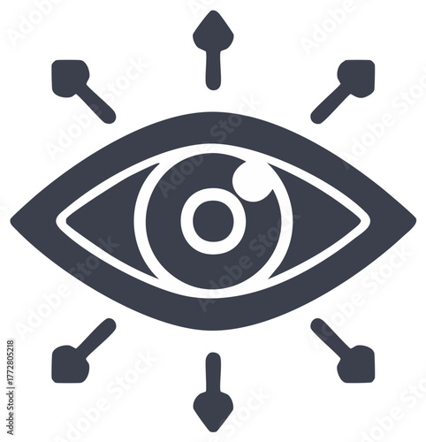 Eye icon with radiating arrows symbolizing vision perception and awareness