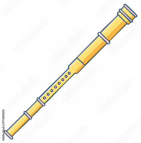 Illustration of a yellow recorder instrument isolated against a white background. Vector design.