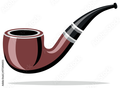 Cartoon illustration of a curved brown wooden tobacco pipe with white accents on white