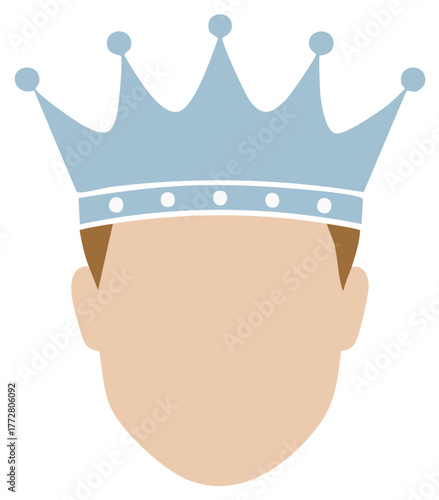 Stylized male head wearing a light blue royal crown, minimal flat design