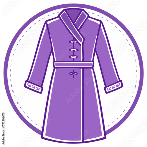 Stylish Purple Robe Illustration with Belt and Geometric Patterned Cuffs in a Decorative Circle