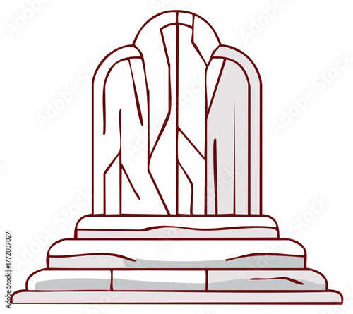 Architectural Monument Illustration, Art Deco Style, Stone Structure