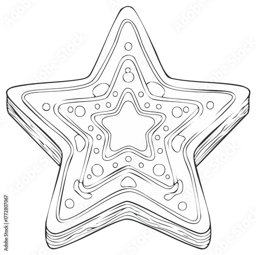Intricate five pointed star outline with decorative inner layers and dot patterns for coloring book