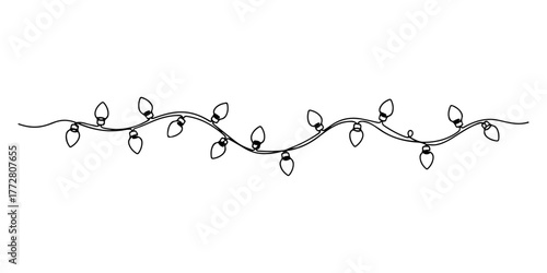 Quadro su tela Continuous one line of gently curving Christmas lights, style hand drawing vector illustration