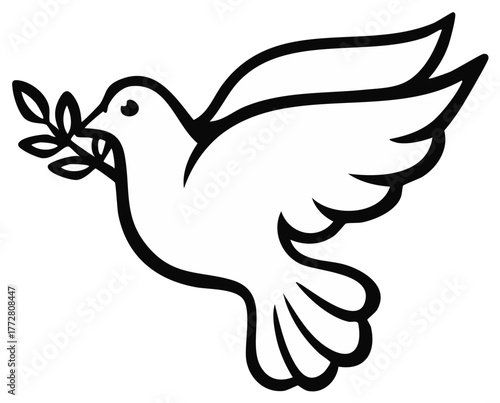 Dove of peace carrying an olive branch, symbol of hope and harmony