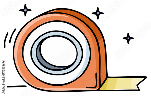 Cute cartoon roll of sparkling adhesive tape illustration Hand drawn doodle of a sticky tape dispenser for office or crafts