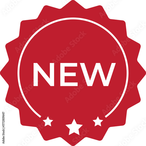 Promotional Red Sticker Icon with New Text