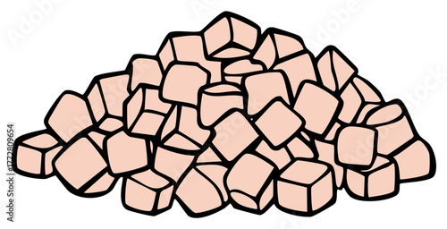 Hand drawn illustration of a pile of light pink irregular cubes and abstract blocks