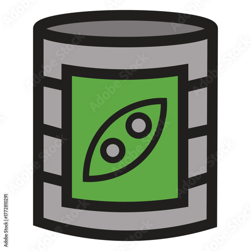 Canned Green Peas Icon. Simple Vector Illustration of Preserved Vegetable Food.