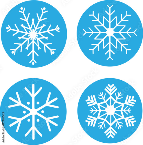 Cold Symbol. Set of Snowflake vector icon, black, white blue snowflake icon.