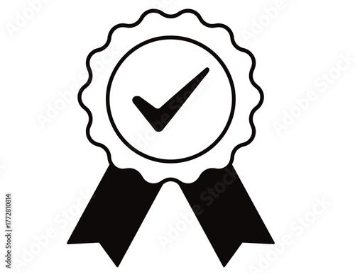 Get Approved with this Quality Assurance Check Mark Icon for Your Next Project, Award Winning Design, Successful Validation and Top Choice Certification, Black and White