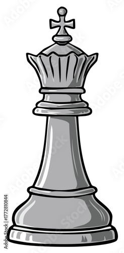 Silver Chess King Piece Depicted in Stylized Cartoon Illustration on White Background