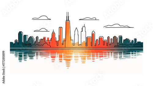 Chicago Skyline Silhouette: A stylized cityscape in silhouette, capturing the essence of an iconic urban landscape and architectural beauty, offering a sense of modern city life.