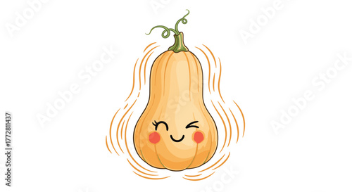 Cute Butternut Squash Cartoon Character Winking.