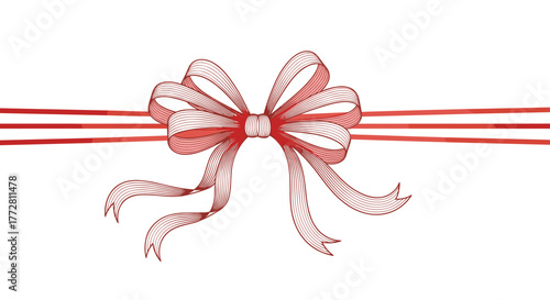 Elegant pink ribbon bow with long flowing tails and red stripes.