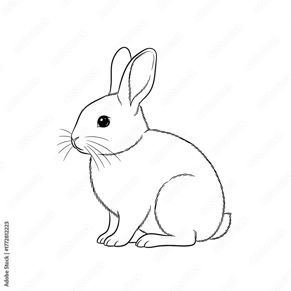 Fototapeta premium Minimalist Black and White Fine-Line Drawing of a Small Sitting Bunny Rabbit