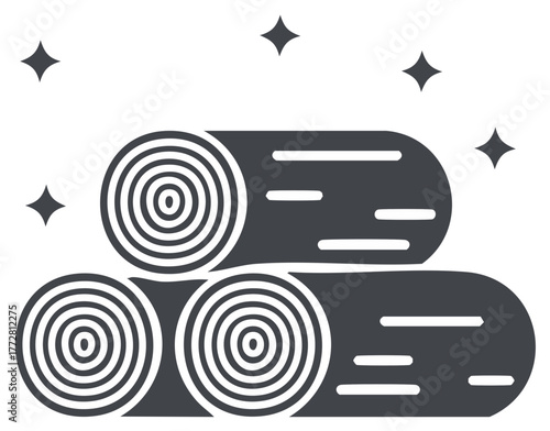 Stacked Firewood Logs with Decorative Stars Illustration Icon Graphic