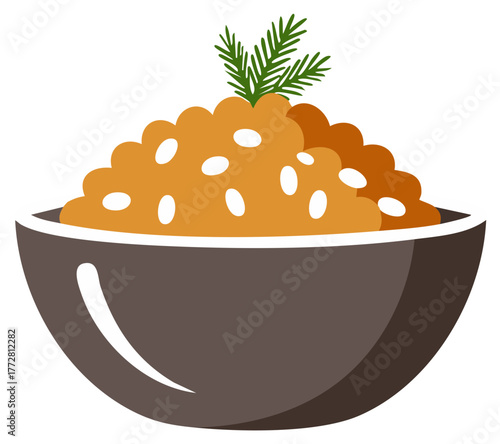 Hearty bowl of wholesome grain dish topped with fresh green herbs